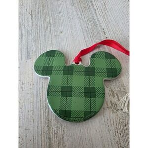 Vintage porcelain Mickey ears plaid ornament Disney snowman Xmas tree